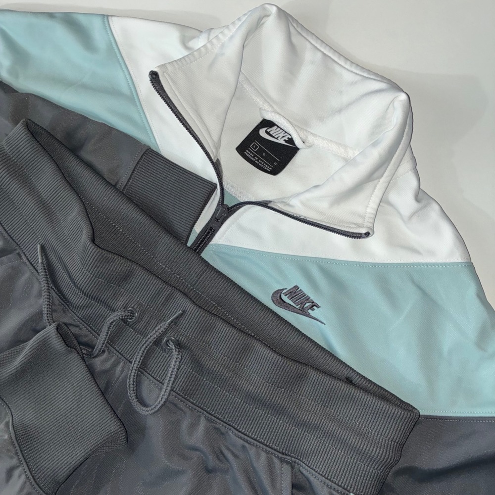 Nike Sportswear Heritage Women L Colorblock Tracksuit Jacket Pants Set Gray Blue